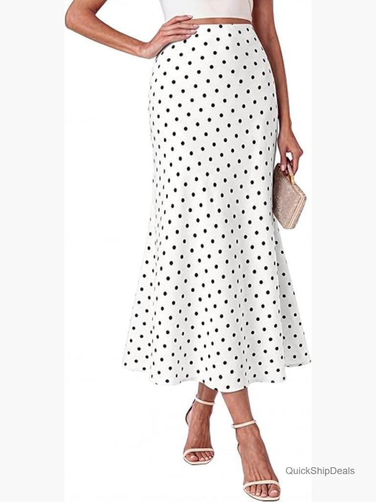Satin Midi A-Line Skirt For Women High Waisted Wedding Guest Party